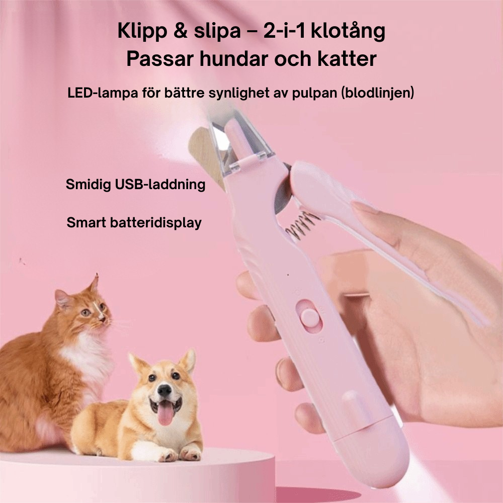 2-i-1 LED-klotång för Hund & Katt – Klippning med Synlig Blodlinje