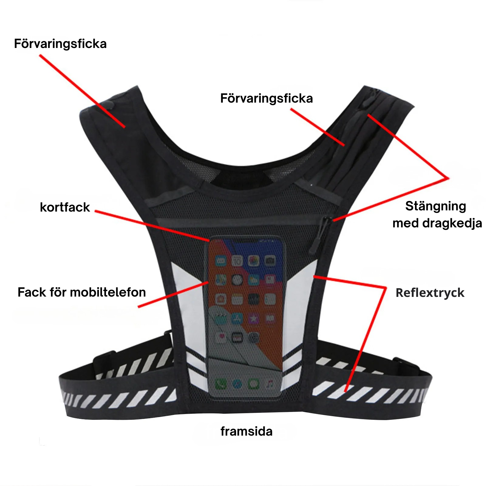Lätt reflexväst för löpning, skidåkning, cykling & skridskor – hög synlighet