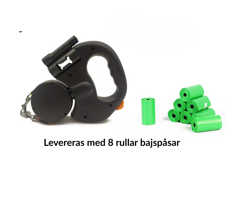 Smidigt och trasselfritt dubbelkoppel med ficklampa och reflex för mindre hundar