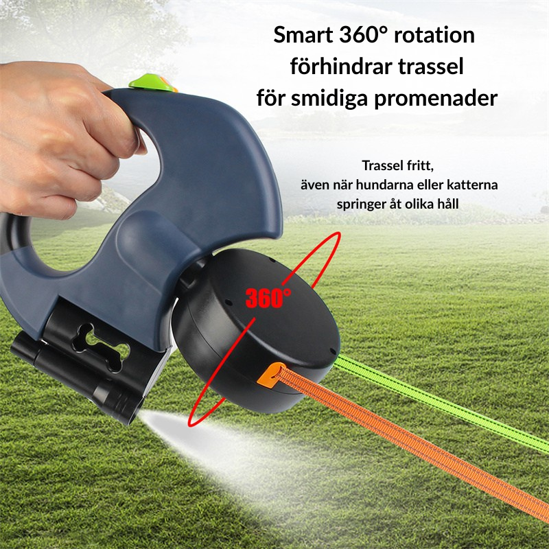 Smidigt och trasselfritt dubbelkoppel med ficklampa och reflex för mindre hundar