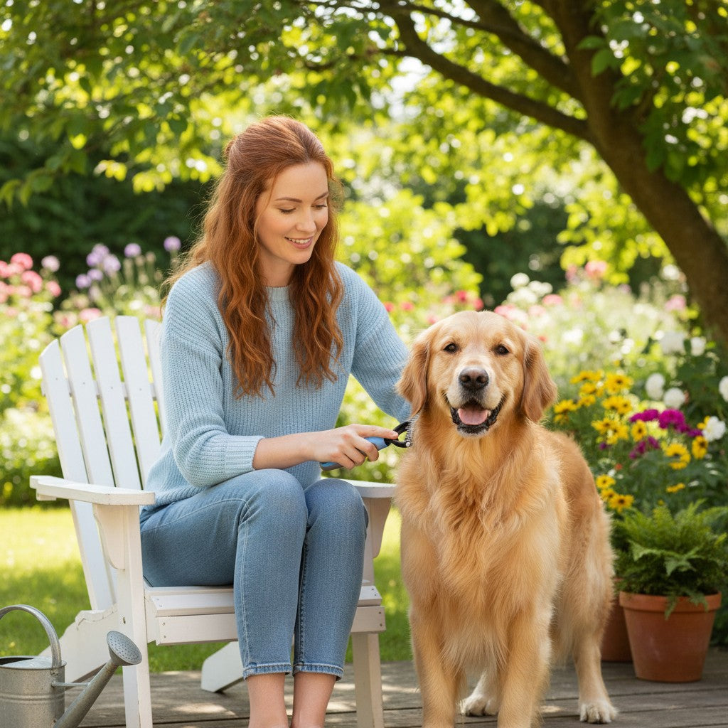 ZenZon Nordic double-sided pet grooming brush with stainless steel teeth and ergonomic handle